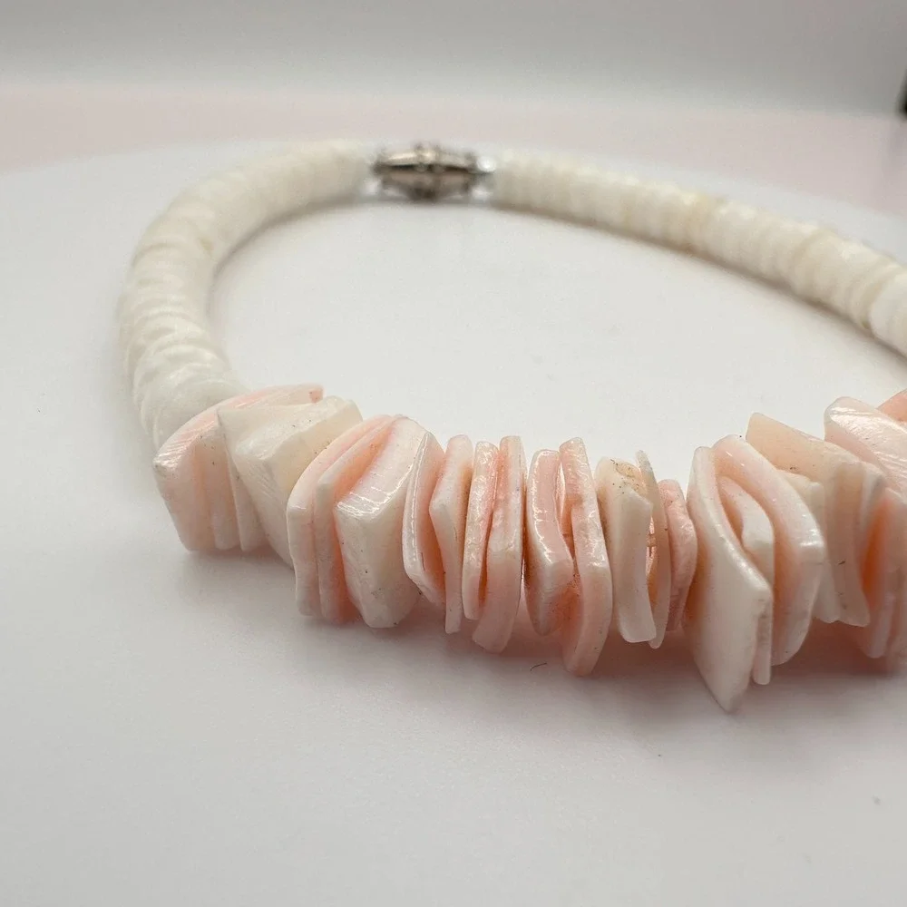 Vintage Y2K Pink White Heishe Beaded Bracelet Boho Women's Classic Jewelry